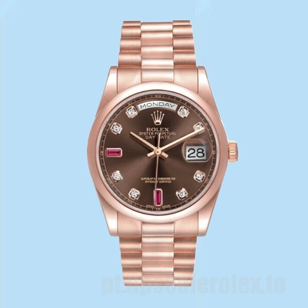 Rolex Day-Date Masculino 118205 36mm Tom De Ouro Rosa Pulseira Ostra - Image 5