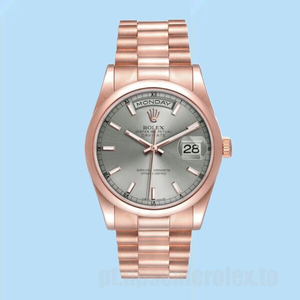 Rolex Day-Date 36mm Masculino 118205 Pulseira Presidente Tom De Ouro Rosa - Image 2