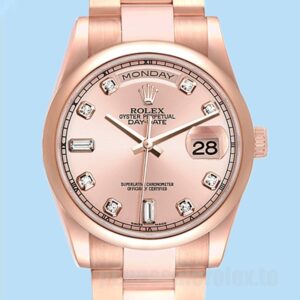 Rolex Day-Date 36mm 118205 Masculino Pulseira Ostra Mostrador De Ouro Rosa