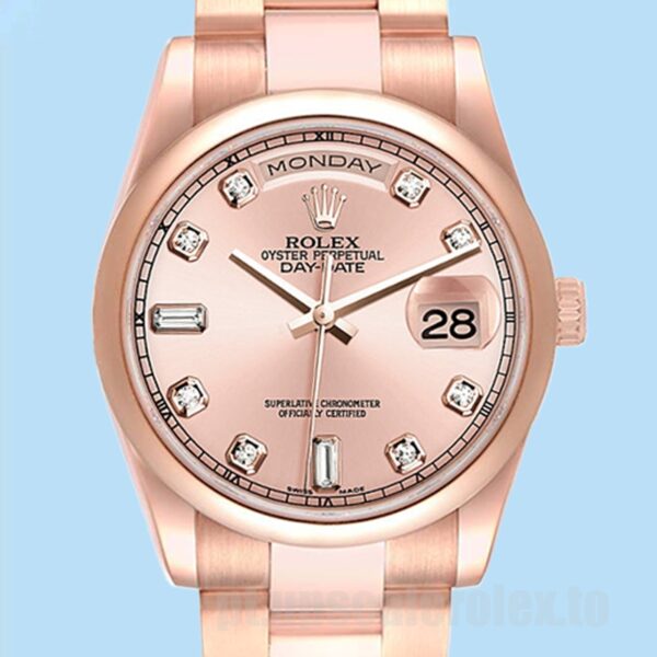 Rolex Day-Date 36mm 118205 Masculino Pulseira Ostra Mostrador De Ouro Rosa