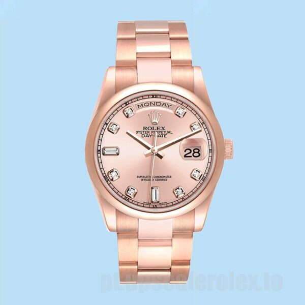 Rolex Day-Date 36mm 118205 Masculino Pulseira Ostra Mostrador De Ouro Rosa - Image 2