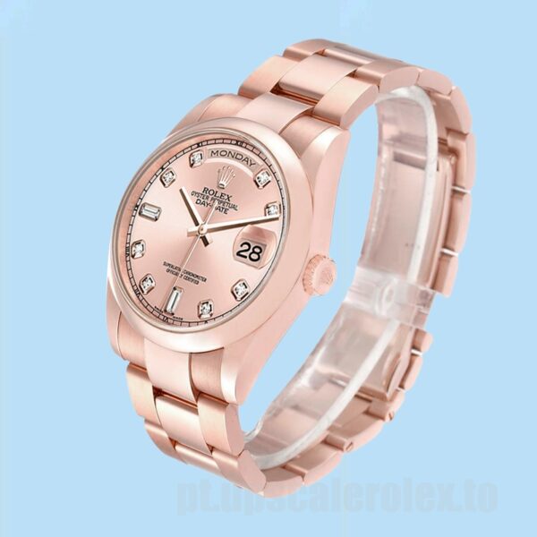 Rolex Day-Date 36mm 118205 Masculino Pulseira Ostra Mostrador De Ouro Rosa - Image 3