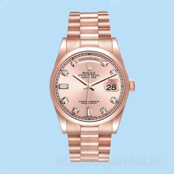 Rolex Day-Date 36mm 118205 Masculino Pulseira Ostra Mostrador De Ouro Rosa - Image 5
