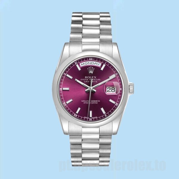 Rolex Day-Date Masculino 36mm 118206 Pulseira Presidente Tom Prata - Image 2