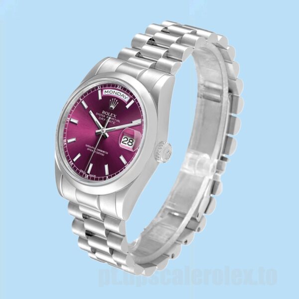 Rolex Day-Date Masculino 36mm 118206 Pulseira Presidente Tom Prata - Image 3