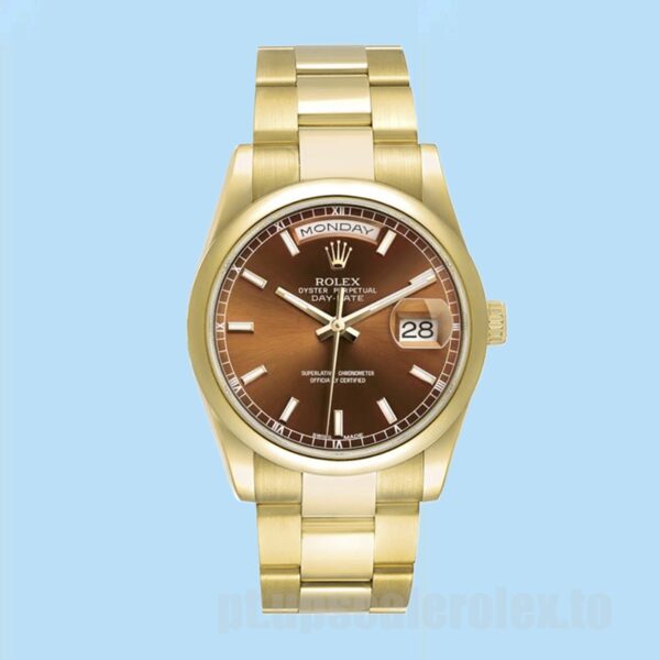 Rolex Day-Date 36mm Masculino m118208-0343 Mostrador Marrom Pulseira Ostra - Image 2