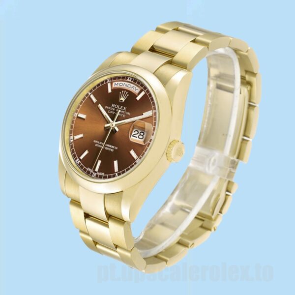 Rolex Day-Date 36mm Masculino m118208-0343 Mostrador Marrom Pulseira Ostra - Image 3