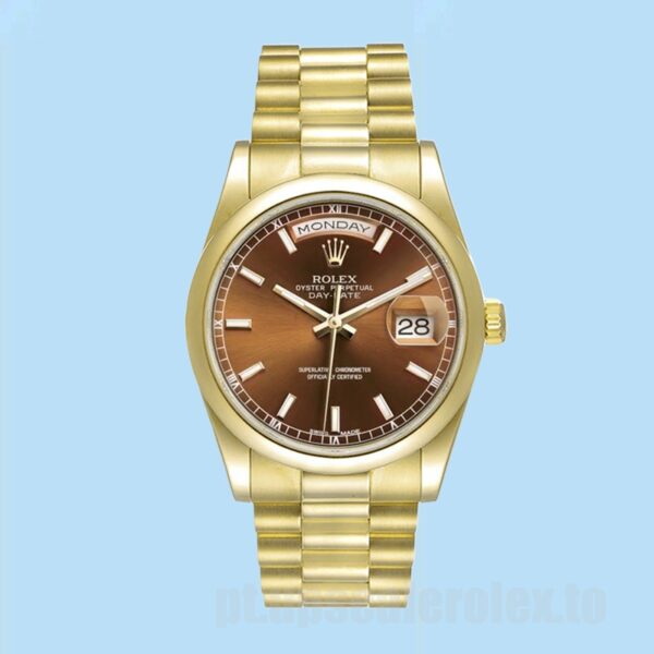 Rolex Day-Date 36mm Masculino m118208-0343 Mostrador Marrom Pulseira Ostra - Image 5