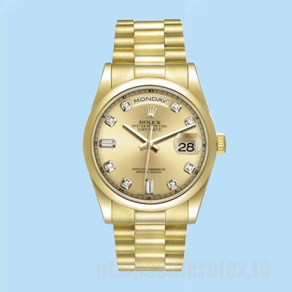 Rolex Day-Date Masculino 118208 36mm Pulseira Presidente Tom De Ouro - Image 2