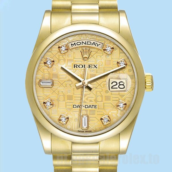 Rolex Day-Date 118208 36mm Masculino Pulseira Presidente Tom De Ouro
