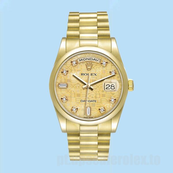 Rolex Day-Date 118208 36mm Masculino Pulseira Presidente Tom De Ouro - Image 2