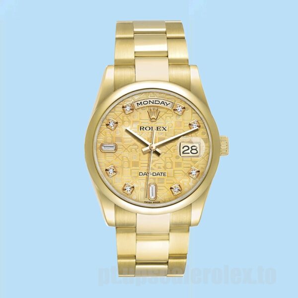 Rolex Day-Date 118208 36mm Masculino Pulseira Presidente Tom De Ouro - Image 5