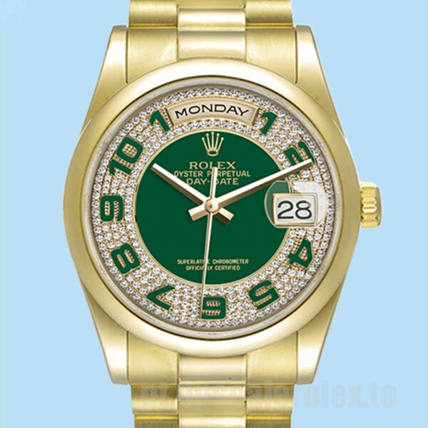 Rolex Day-Date 36mm 118208 Masculino Tom De Ouro Pulseira Presidente