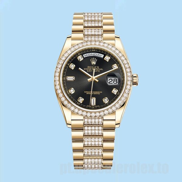 Rolex Day-Date m118348-0014 36mm Masculino Pulseira Presidente Mostrador Preto - Image 2
