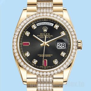 Rolex Day-Date 36mm m118348-0149 Masculino Tom De Ouro Mostrador Preto