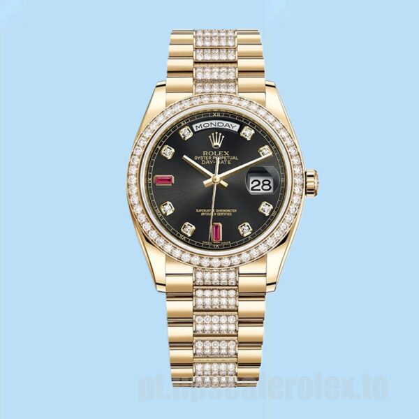 Rolex Day-Date 36mm m118348-0149 Masculino Tom De Ouro Mostrador Preto - Image 2