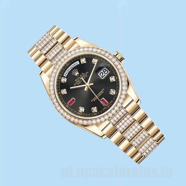 Rolex Day-Date 36mm m118348-0149 Masculino Tom De Ouro Mostrador Preto - Image 3
