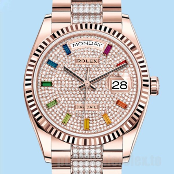 Rolex Day-Date 36mm Masculino m128235-0040 Tom De Ouro Rosa Ver