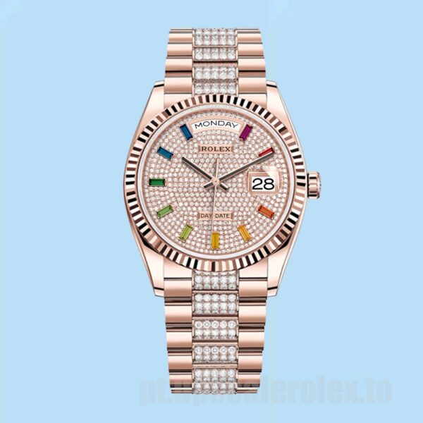 Rolex Day-Date 36mm Masculino m128235-0040 Tom De Ouro Rosa Ver - Image 2