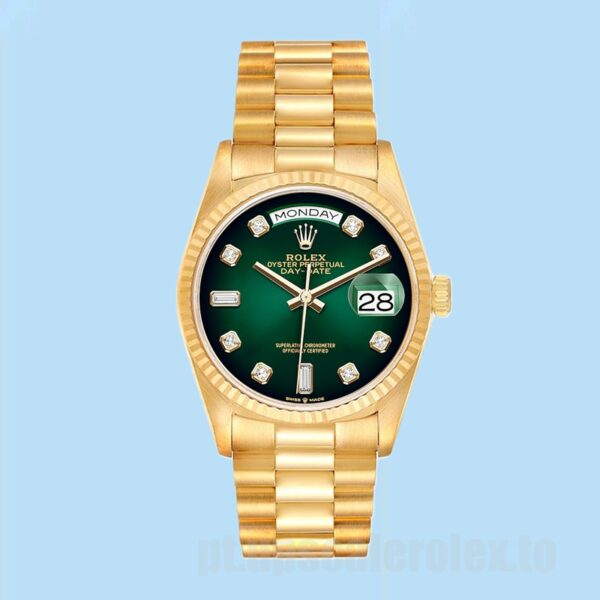 Rolex Day-Date m128238-0069 Masculino 36mm Mostrador Verde Tom De Ouro - Image 2