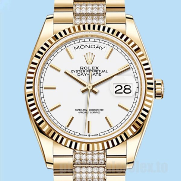 Rolex Day-Date 36mm Masculino m128238-0082 Ver Mostrador Branco