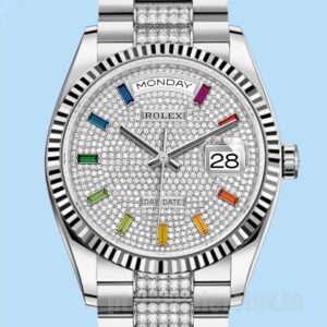 Rolex Day-Date 36mm m128239-0027 Masculino Tom Prata Mostrador Pavimentado Diamante