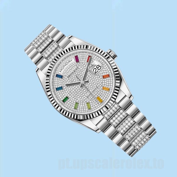 Rolex Day-Date 36mm m128239-0027 Masculino Tom Prata Mostrador Pavimentado Diamante - Image 3