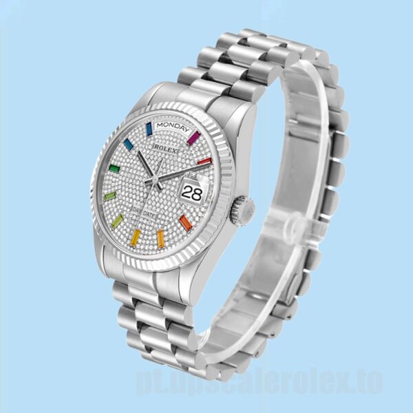 Rolex Day-Date 36mm m128239-0019 Masculino Ver Mostrador Pavimentado Diamante - Image 3