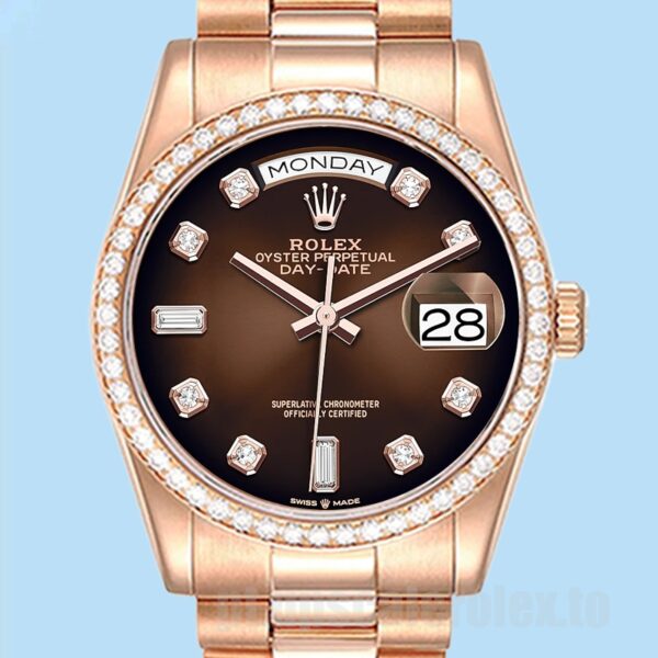 Rolex Day-Date Masculino 36mm m128345rbr-0040 Tom De Ouro Rosa Mostrador Marrom