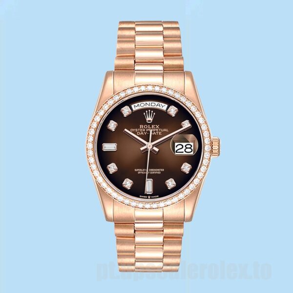 Rolex Day-Date Masculino 36mm m128345rbr-0040 Tom De Ouro Rosa Mostrador Marrom - Image 2