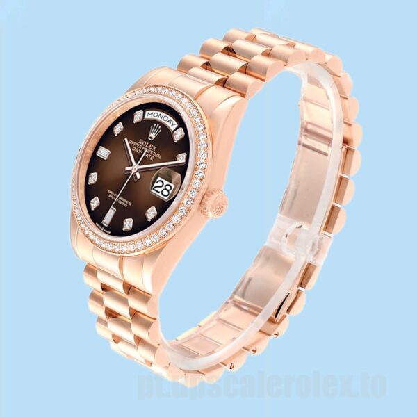 Rolex Day-Date Masculino 36mm m128345rbr-0040 Tom De Ouro Rosa Mostrador Marrom - Image 3