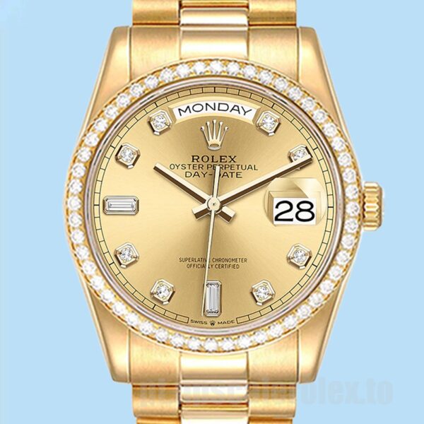 Rolex Day-Date 36mm m128348rbr-0008 Masculino Pulseira Presidente Tom De Ouro