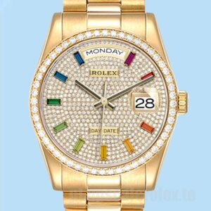 Rolex Day-Date 36mm Masculino m128348rbr-0030 Mostrador Pavimentado Diamante Tom De Ouro