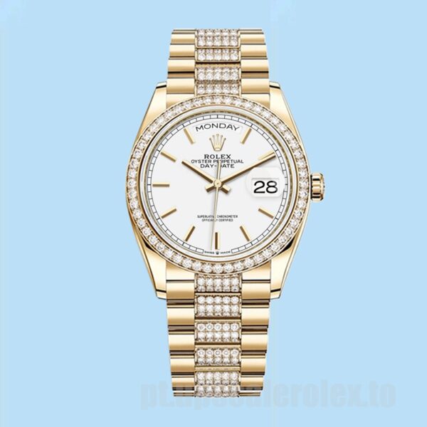Rolex Day-Date 36mm m128348rbr-0048 Masculino Tom De Ouro Automático - Image 2