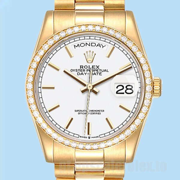 Rolex Day-Date m128348rbr-0047 Masculino 36mm Mostrador Branco Pulseira Presidente