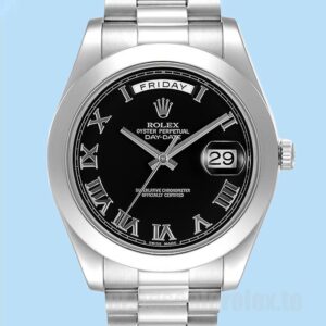 Rolex Day-Date 218206 41mm Masculino Tom Prata Mostrador Preto