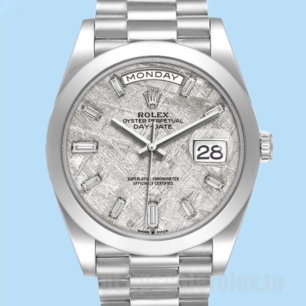 Rolex Day-Date 228206 Masculino 40mm Tom Prata Mostrador De Meteorito