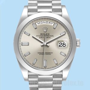 Rolex Day-Date 40mm Masculino m228206-0012 Tom Prata Mostrador Prateado