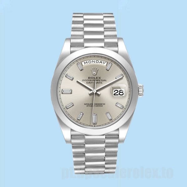 Rolex Day-Date 40mm Masculino m228206-0012 Tom Prata Mostrador Prateado - Image 2