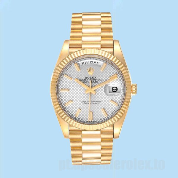 Rolex Day-Date Masculino 228238 40mm Tom De Ouro Mostrador Listrado Prateado - Image 2