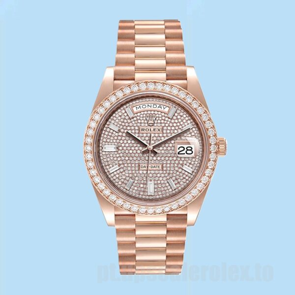 Rolex Day-Date Masculino 40mm m228345rbr-0002 Mostrador Pavimentado Diamante Pulseira Presidente - Image 2