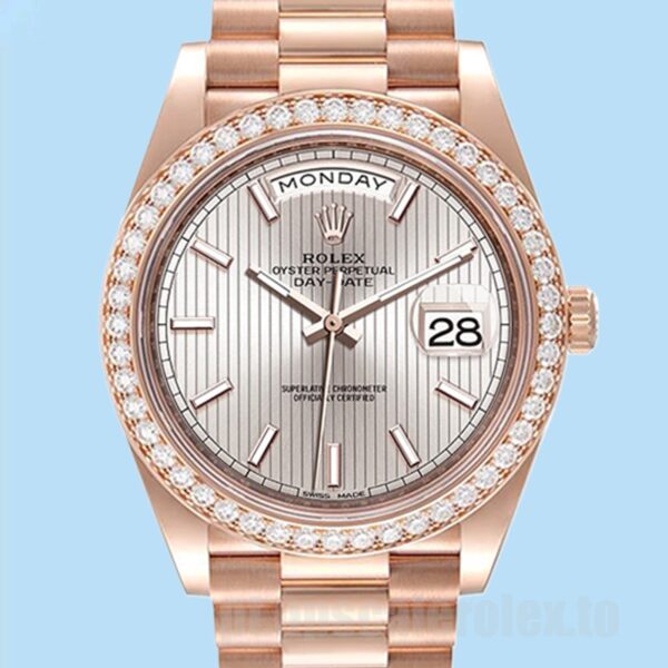 Rolex Day-Date 40mm m228345rbr-0010 Masculino Automático Mostrador Sundust Stripe