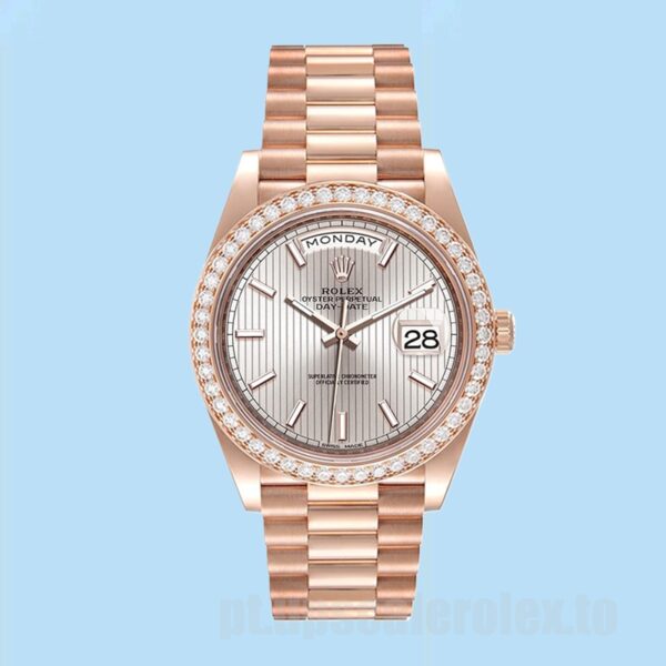 Rolex Day-Date 40mm m228345rbr-0010 Masculino Automático Mostrador Sundust Stripe - Image 2