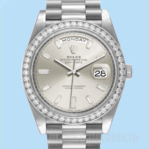 Rolex Day-Date m228349rbr-0001 40mm Masculino Pulseira Presidente Mostrador Prateado