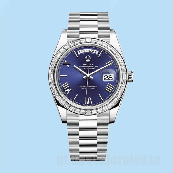 Rolex Day-Date m228396tbr-0026 Masculino 40mm Mostrador Azul Marinho Tom Prata - Image 2