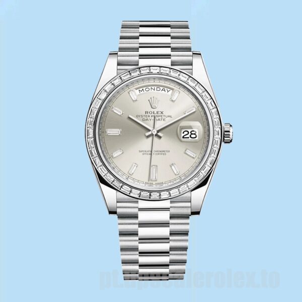 Rolex Day-Date Masculino 40mm 228396 Tom Prata Automático - Image 2