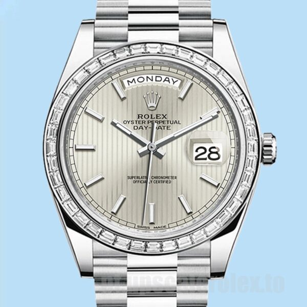 Rolex Day-Date m228396tbr-0022 Masculino 40mm Mostrador Listrado Prateado
