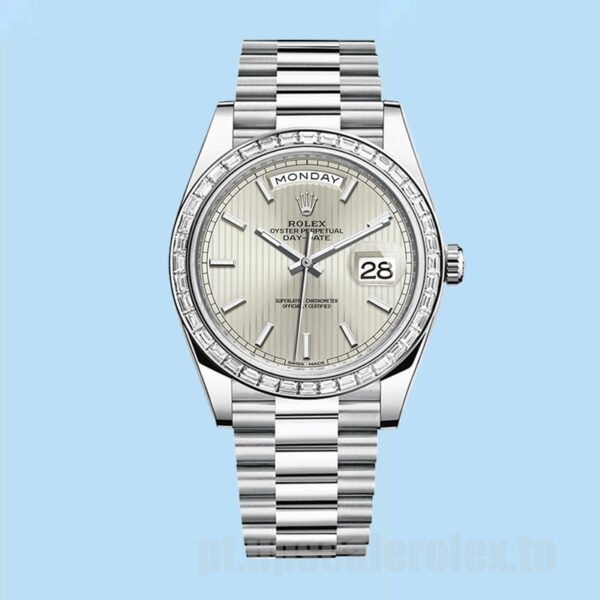 Rolex Day-Date m228396tbr-0022 Masculino 40mm Mostrador Listrado Prateado - Image 2