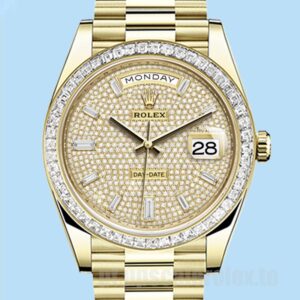 Rolex Day-Date Masculino 40mm m228398tbr-0036 Mostrador Pavimentado Diamante Tom De Ouro