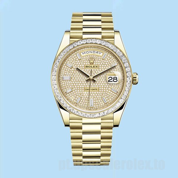 Rolex Day-Date Masculino 40mm m228398tbr-0036 Mostrador Pavimentado Diamante Tom De Ouro - Image 2